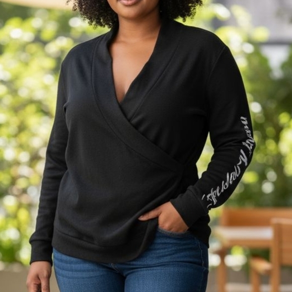 Harley-Davidson Tops - Harley Davidson Womens Wrap Ruffled bottom long sleeve blouse.  Size 1x